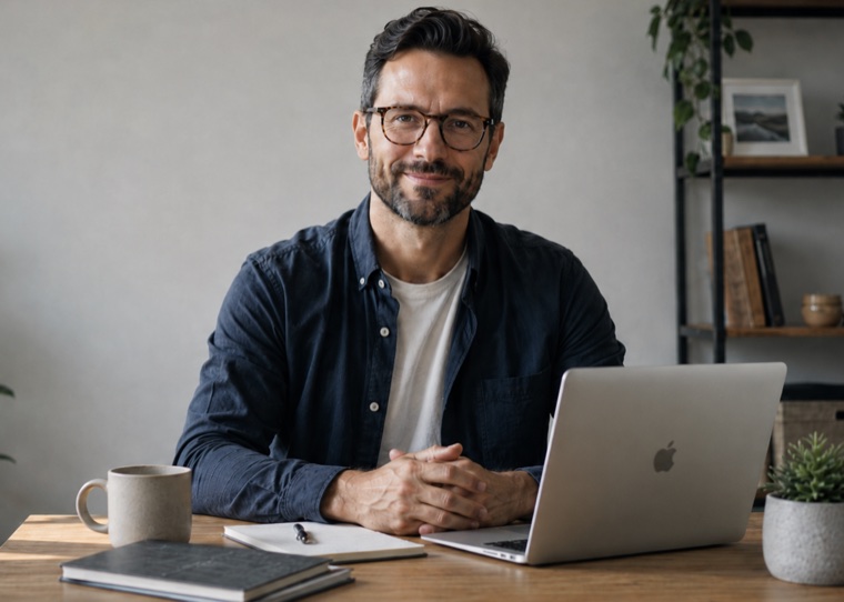 Small business owner working remotely with a laptop